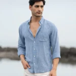 Blue Linen Blend Stripe Shirt
