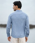 Blue Linen Blend Stripe Shirt - Image 3