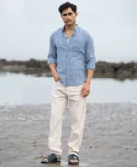 Blue Linen Blend Stripe Shirt - Image 2
