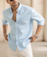 Blue Micro Checked Shirt - Image 7