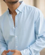 Blue Micro Checked Shirt - Image 4