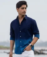 Blue Ombre Checks Shirt - Image 6