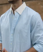 Blue Oxford Contrast Collar Stripe Shirt - Image 5