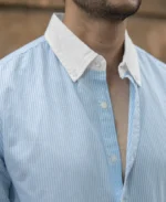 Blue Oxford Contrast Collar Stripe Shirt - Image 4