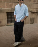 Blue Oxford Contrast Collar Stripe Shirt - Image 3