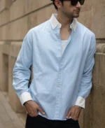 Blue Oxford Contrast Collar Stripe Shirt - Image 2
