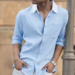 Blue Oxford Shirt With Contrast Collar