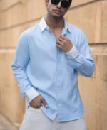 Blue Oxford Shirt With Contrast Collar - Image 6