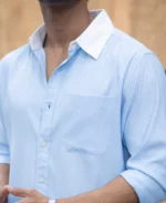Blue Oxford Shirt With Contrast Collar - Image 4