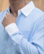 Blue Oxford Shirt With Contrast Collar - Image 3