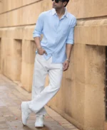 Blue Oxford Shirt With Contrast Collar - Image 2