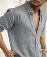 Blue Plain Full Sleeves Regular Fit Shirt - Image 6