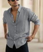 Blue Plain Full Sleeves Regular Fit Shirt