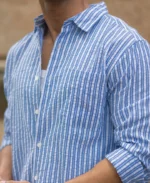 Blue Seersucker Striped Shirt - Image 7