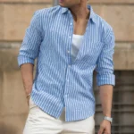 Blue Seersucker Striped Shirt