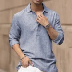 Blue Slub Kurta Shirt