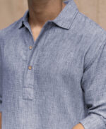 Blue Slub Kurta Shirt - Image 4