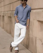 Blue Slub Kurta Shirt - Image 2