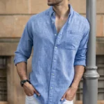 Blue Slub Linen Blend Shirt