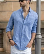 Blue Slub Linen Blend Shirt