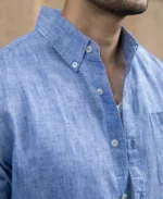 Blue Slub Linen Blend Shirt - Image 5