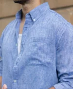 Blue Slub Linen Blend Shirt - Image 4