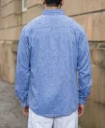 Blue Slub Linen Blend Shirt - Image 3