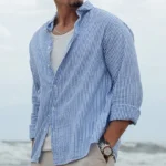 Blue and White Regular fit Striped Full Sleeves Shirt