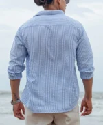 Blue and White Regular fit Striped Full Sleeves Shirt - Image 4