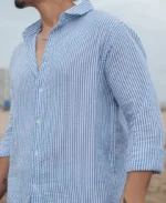Blue and White Regular fit Striped Full Sleeves Shirt - Image 3