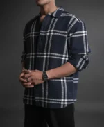 Blue and White Structured Checks Oversized Shirt - Image 7