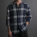 Blue and White Structured Checks Oversized Shirt