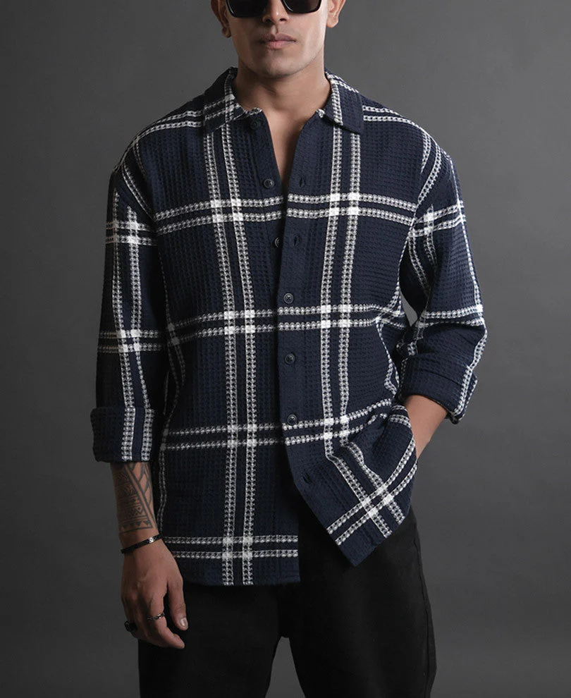 Blue and White Structured Checks Oversized Shirt 4 Blue and White Structured Checks Oversized Shirt - Image 1