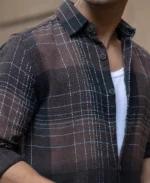 Brown Ombre Checks Shirt - Image 5