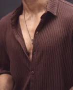 Brown Rib Knit Oversize Drop Shoulder Shirt - Image 6