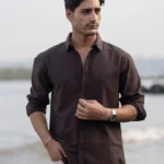 Brown Seer Sucker Stripe Shirt