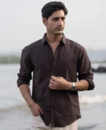 Brown Seer Sucker Stripe Shirt