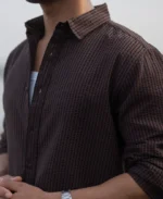 Brown Seer Sucker Stripe Shirt - Image 5