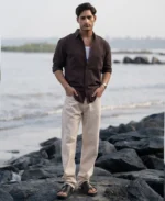 Brown Seer Sucker Stripe Shirt - Image 2