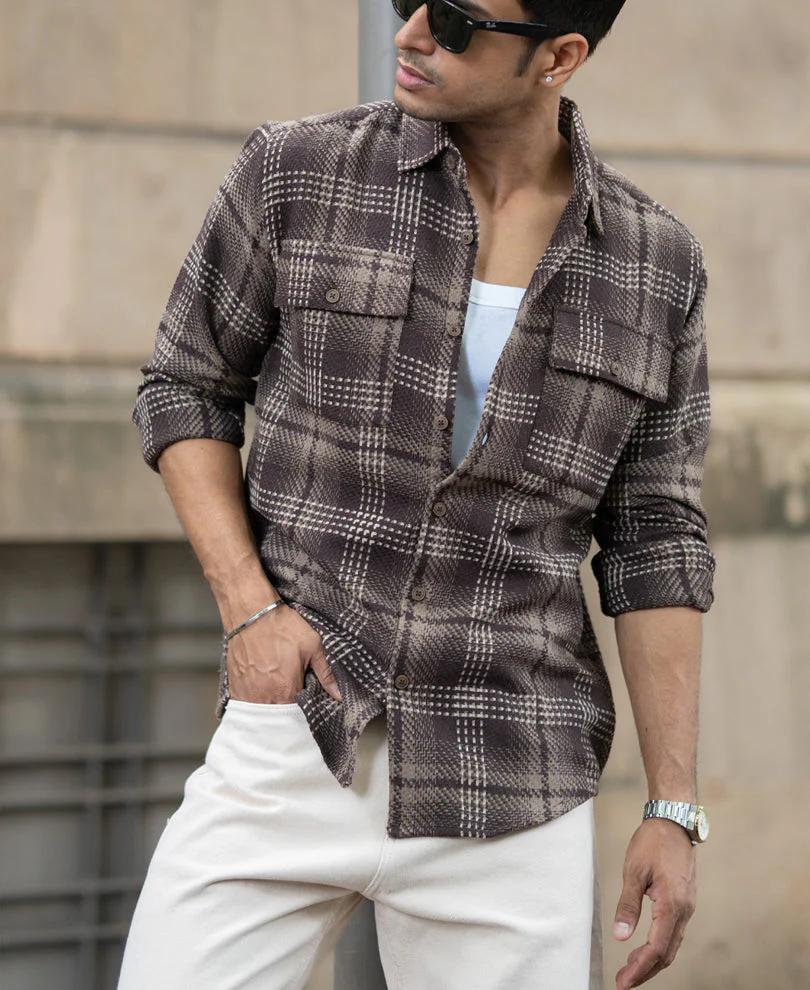 Brown Structured Checks Shirt2 Brown Structured Checks Shirt - Image 1