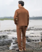 Brown Structured Cotton Kurta Shirt - Image 3