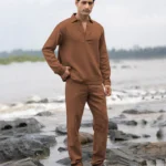 Brown Structured Cotton Kurta Shirt