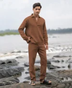 Brown Structured Cotton Kurta Shirt