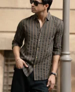 Brown Structured Self Striped Shirt