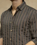 Brown Structured Self Striped Shirt - Image 4