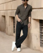 Brown Structured Self Striped Shirt - Image 2