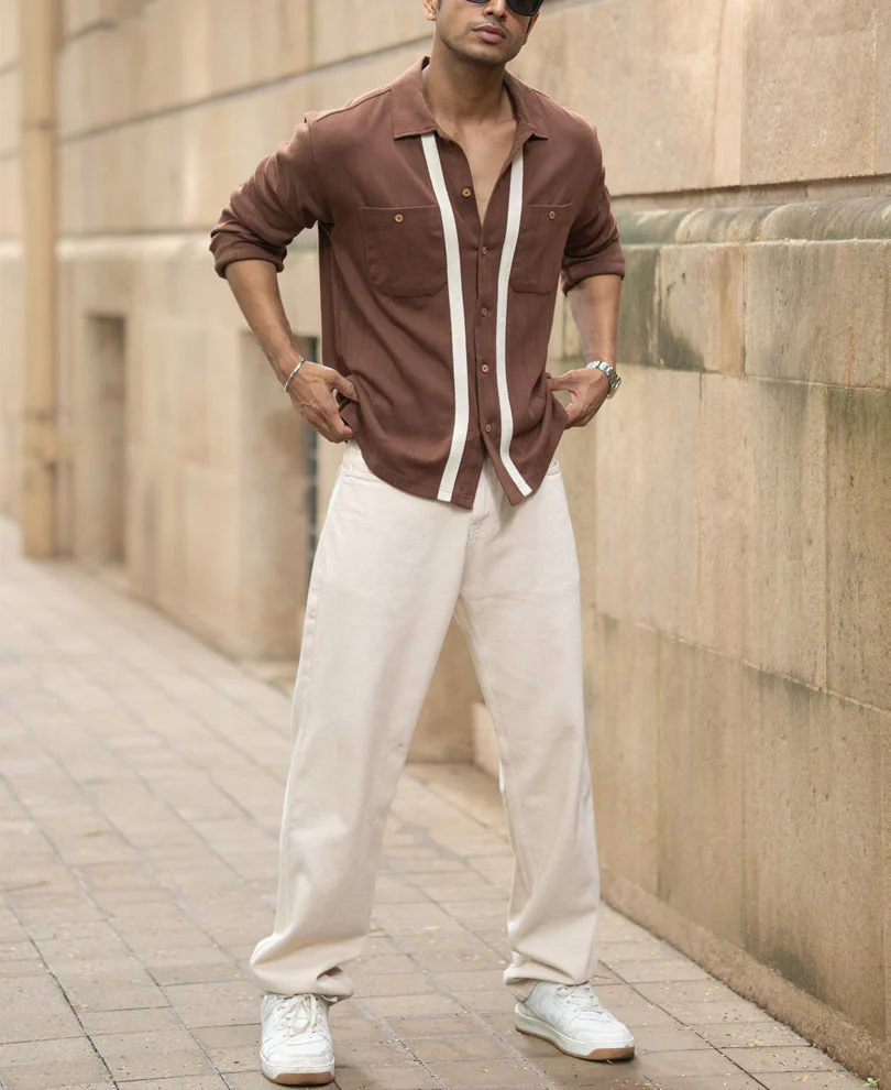 Brown Tape Detail Shirt5 Brown Tape Detail Shirt - Image 1