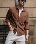 Brown Textured Cotton Overshirt - Image 6