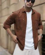 Brown Textured Cotton Overshirt - Image 5