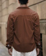 Brown Textured Cotton Overshirt - Image 3